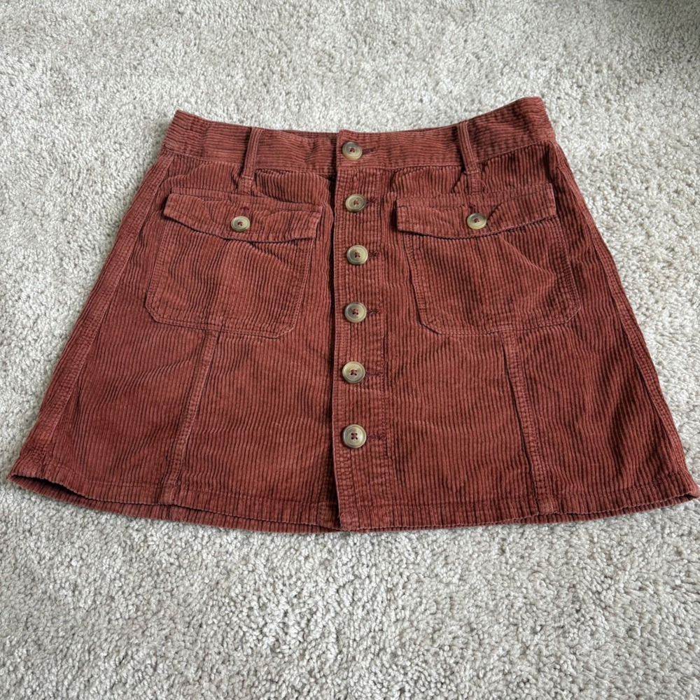American Eagle‎ Size 6 Rust Skirt A-Line Button Front Pockets Hi Rise Corduroy